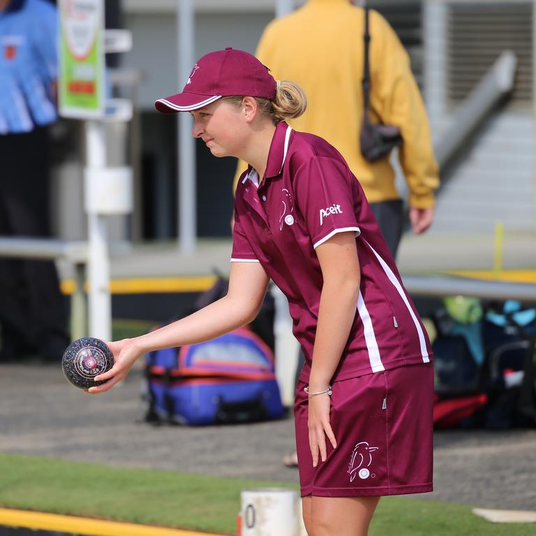 Action from the Australian Schools Super lawn bowls series played at Tweed Heads between Queensland, NSWCHS and Victoria. Kira Bourke in action. Picture: BOWLS QLD
