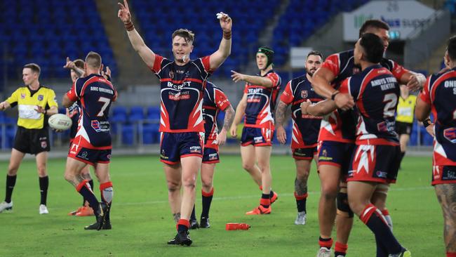 17th October 2020, Runaway Bay Seagulls celebrate winning the Gold Coast Rugby League A-Grade Grand Final against the Burleigh Bears played at CBus Stadium Photo: Scott Powick Newscorp