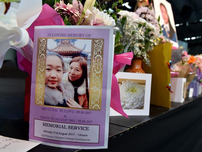 A memorial for Xinyu Yuan andMa Li Dai at the Lighthouse Christian College. Picture Jay Town