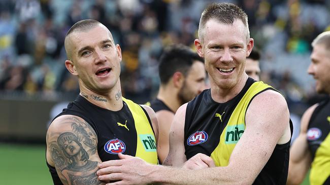 Dustin Martin and Jack Riewoldt. Picture: Michael Klein