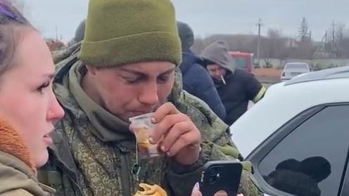 A Russian soldier speaks to his mother in a video call on his Ukrainian captor’s phone.