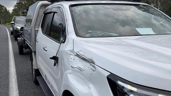 Emryn’s car was struck by a flying object on the Bruce Highway, north of Gympie.