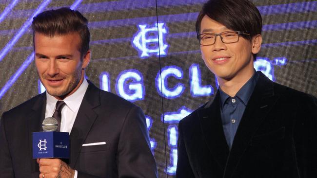 David Beckham with Taiwanese singer David Tao on a visit to Shanghai last week to promote Diageo’s Haig Club Whisky ahead of the shopping event.