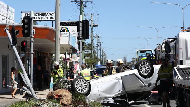 The scene of a single-car rollover on the Gold Coast Highway. Photograph : Jason O'Brien