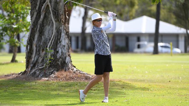 PRACTICE SWING: Dianne Tonge on the tenth at the Bundaberg Golf Club.