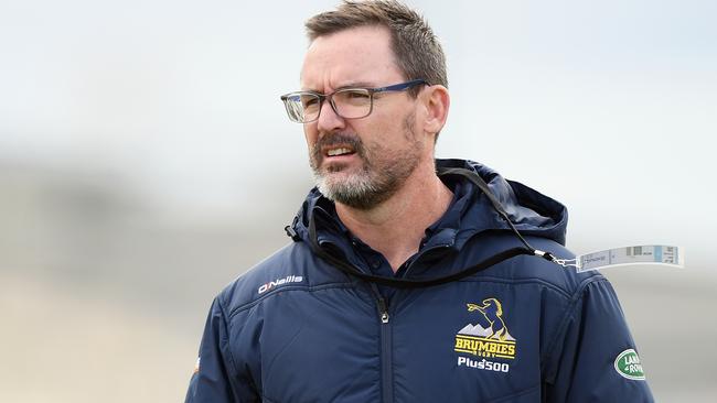 CHRISTCHURCH, NEW ZEALAND - APRIL 06: Head Coach Dan McKellar of the Brumbies looks on prior to the round 8 Super Rugby match between the Crusaders and Brumbies at Christchurch Stadium on April 06, 2019 in Christchurch, New Zealand. (Photo by Kai Schwoerer/Getty Images)