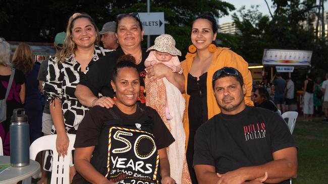 Carmen McCarthy, Teresa De Santis, Mahli De Santis, Mehak De Santis, Florence Henaway-Bouwer and Mick Bouwer at the Northern Land Council 50 Year Anniversary Concert in State Square, Parliament House, Darwin. Picture: Pema Tamang Pakhrin