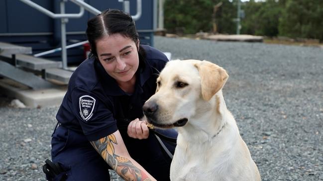 PADD Dog Luka with handler Nicole. Luka helped foil an attempting drug smuggling into Woodford Correctional Centre. Photo: Supplied