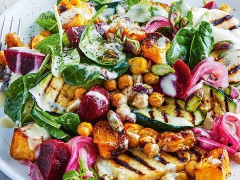 Moroccan pumpkin, haloumi and chickpea salad.