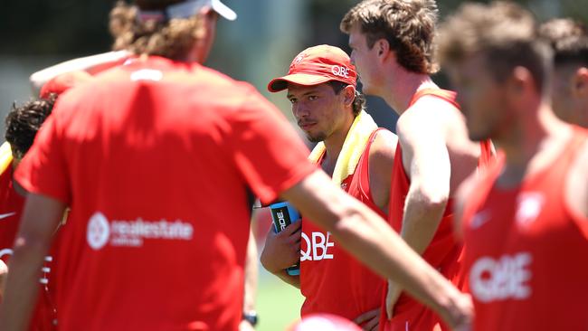 Oliver Florent looks on during a Sydney Swans AFL training session this week.