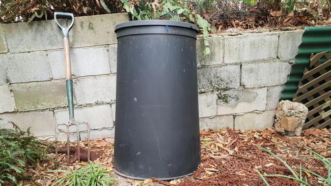 Ms Cowling’s garden compost bin. Picture: Ellen-Maree Elliot