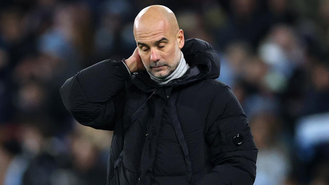 MANCHESTER, ENGLAND - NOVEMBER 26: Pep Guardiola, Manager of Manchester City, reacts during the UEFA Champions League 2024/25 League Phase MD5 match between Manchester City and Feyenoord at City of Manchester Stadium on November 26, 2024 in Manchester, England. (Photo by Carl Recine/Getty Images)