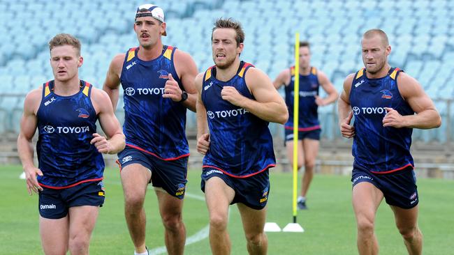 Scott Thompson, right, will still win the ball, but could be a bit off the pace for SuperCoaches. Picture: Greg Higgs