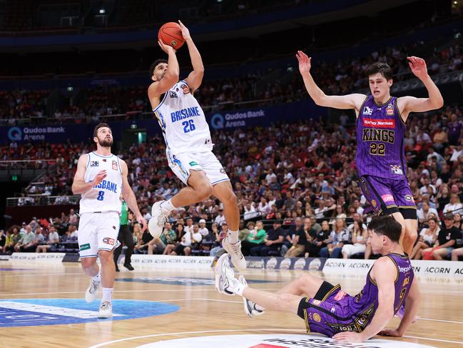 SYDNEY, AUSTRALIA - JANUARY 07:  Sam McDaniel of the Bullets drives to the basket during the round 14 NBL match between Sydney Kings and Brisbane Bullets at Qudos Bank Arena, on January 07, 2024, in Sydney, Australia. (Photo by Matt King/Getty Images)