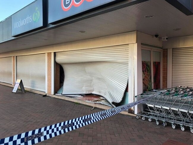 Sammy Phillips took this photo of the damage caused by a ram-raid at the Hawker Woolworths