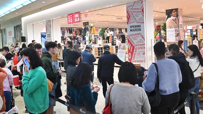 Eager customers line up for the opening of Adelaide’s second Uniqlo store at Westfield Marion. Picture: Keryn Stevens