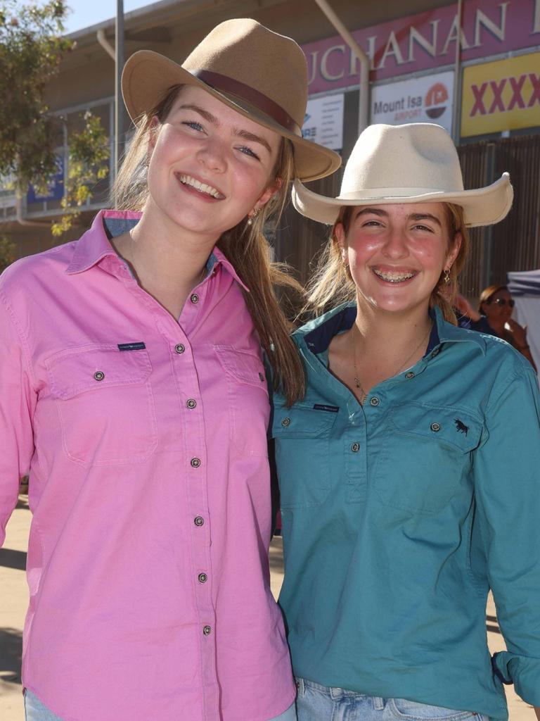 Hannah Pearse and Jaz Trethowan at Mount Isa Mines Rodeo. Picture: Peter Wallis