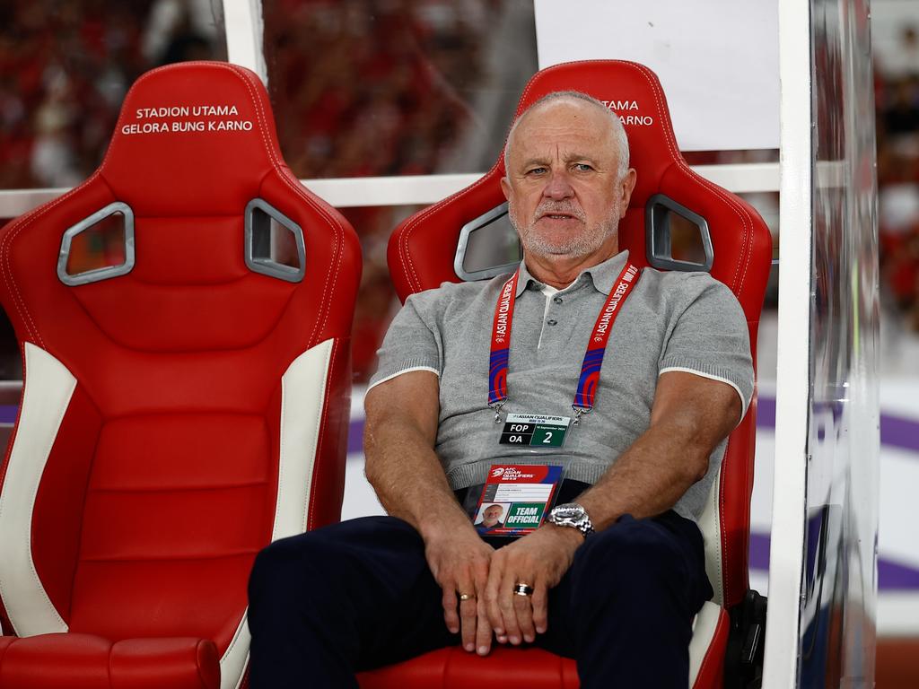 JAKARTA, INDONESIA - SEPTEMBER 10: Head Coach Graham James Arnold of Australia looks on during the FIFA World Cup Asian 3rd Qualifier Group C match between Indonesia and Australia at Gelora Bung Karno Stadium on September 10, 2024 in Jakarta, Indonesia. (Photo by Robertus Pudyanto/Getty Images)