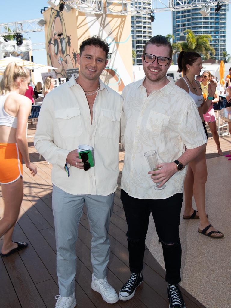 Jake Carmody and Jayden Took at Cali Beach Club opening. Picture: Andrew Meadowcroft