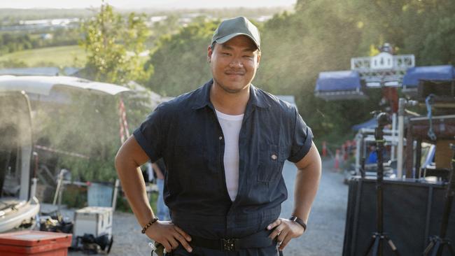 Production Office PA Elliott Ng on the set of Eden at the Gold Coast. Photo: Jasin Boland.