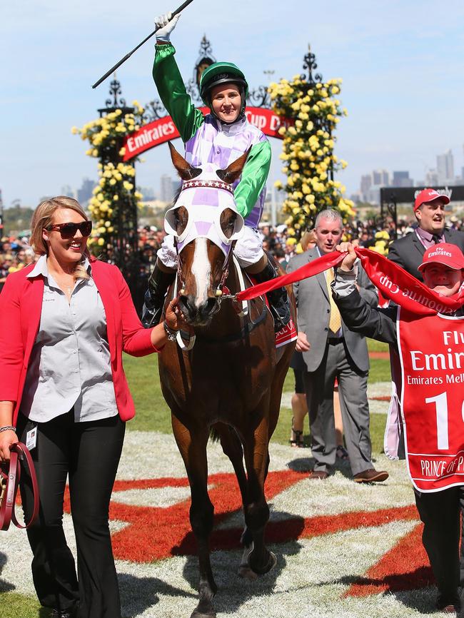 Michelle Payne riding Prince Of Penzance returns to scale after winning the Melbourne Cup last year. Picture: Michael Dodge/Getty Images