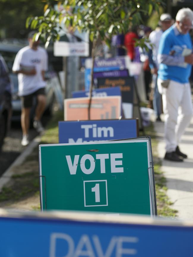 Vote billboards outside polling station.