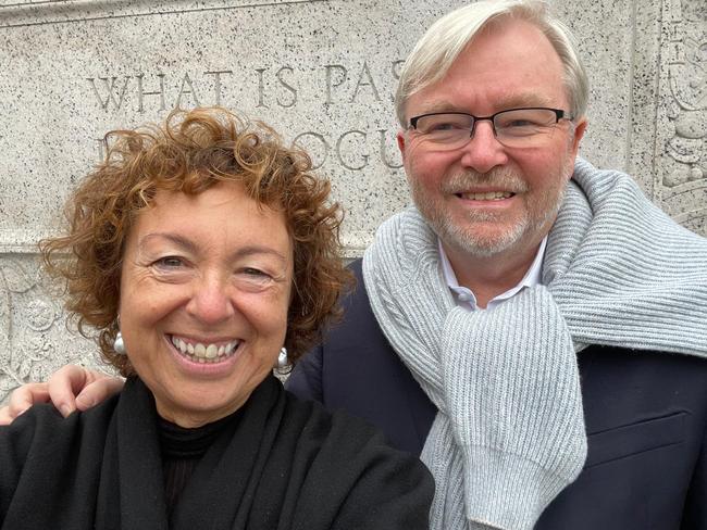 Kevin Rudd with wife Thérèse Rein outside the National Archives in Washington DC.