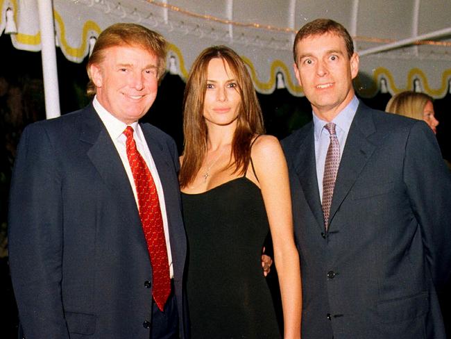 Donald and Melania Trump with Prince Andrew in 2000. The US President has claimed he ‘doesn’t know” the royal. Picture: Getty Images