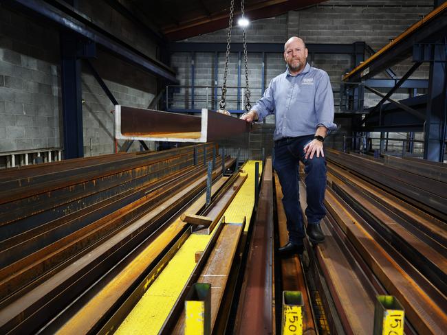 12/2/25: Hugh Edmonds Managing Director of Edcon Steel in their factory at head office. He has provided an insight into the thoughts/feelings of local businesses off the back of Trump's tariffs and how that will impact the Australian market. John Feder/The Australian.