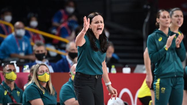 Sandy Brondello will need to go back to the drawing board to tidy up the Opals’ game ahead of their next match. Picture: AFP