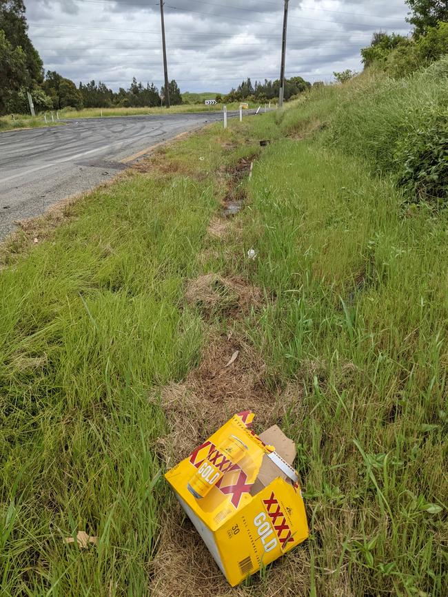 Litter at the scene of a hooning meet at Marks Road in Woongoolba. Picture: Keith Woods.