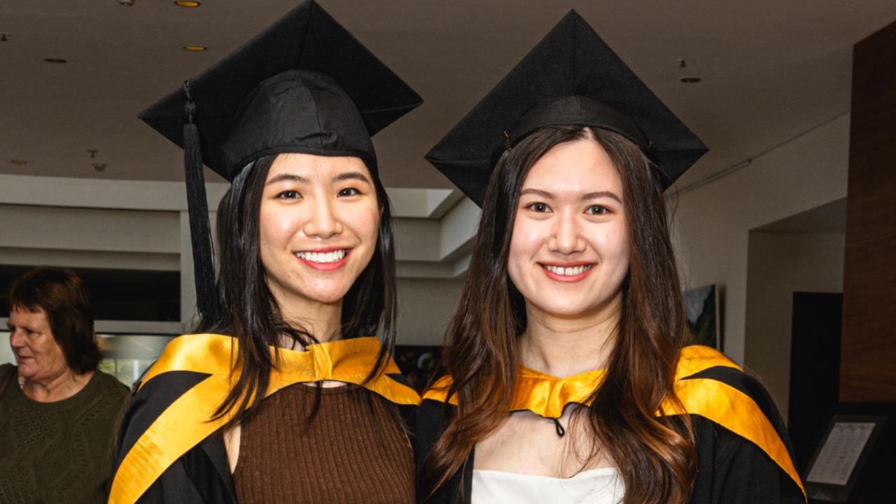 Pharmacy Graduates Angeline Hor and Ying Oh at the University of Tasmania Graduation Ceremony, Grand Chancellor Hobart. Picture: Linda Higginson