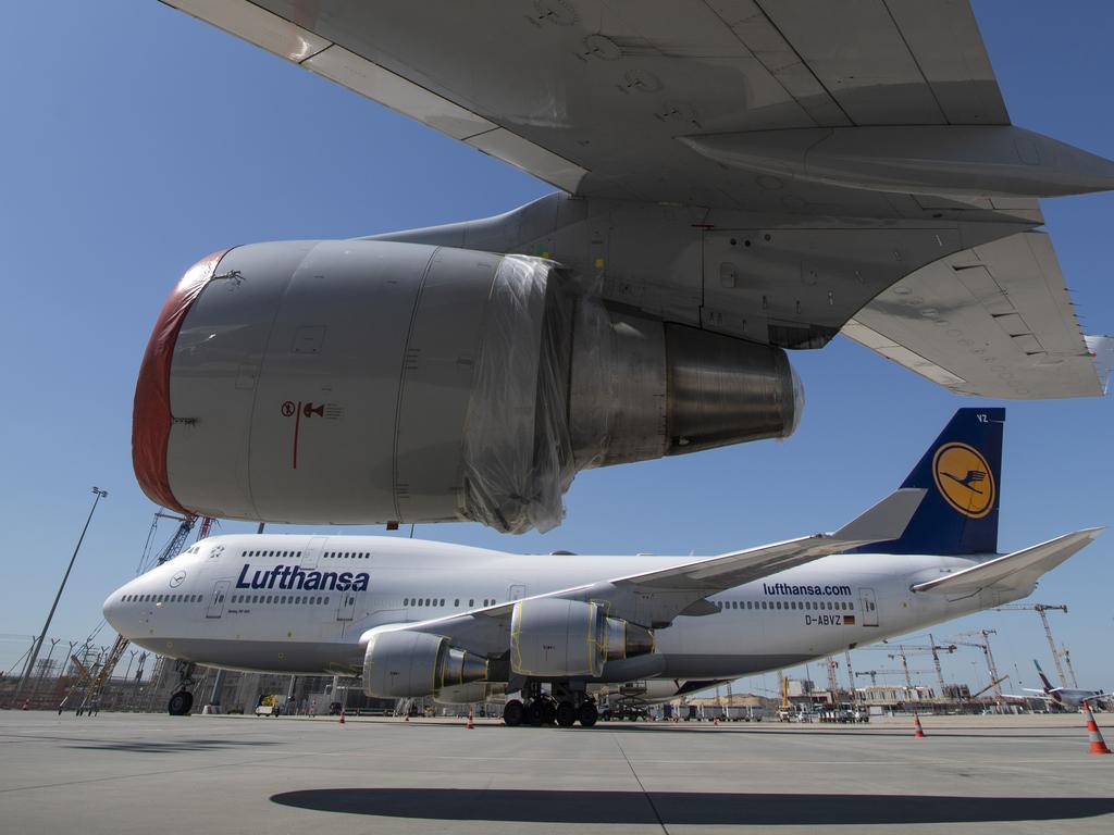 Decommissioned Lufthansa Boeing 747 passenger aircraft parked at Frankfurt Airport on May 6. Picture: Boris Roessler/dpa via AP