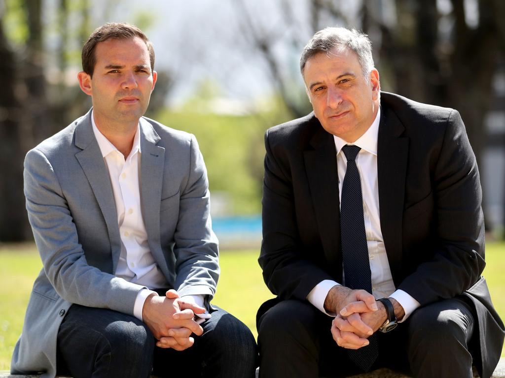 Mat Tinkler from Save the Children and Kamalle Dabboussy, spokesperson for the Australian women and children in northeast Syria. Picture: David Geraghty, The Australian.