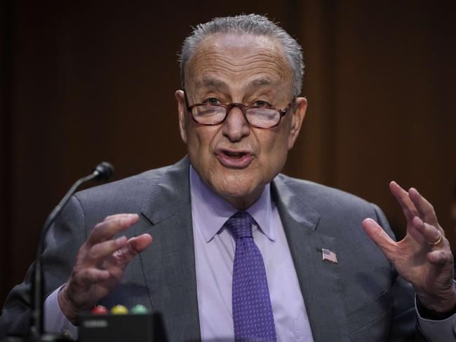 WASHINGTON, DC - JUNE 9: Senate Majority Leader Chuck Schumer (D-NY) speaks during a Senate Judiciary Committee hearing on judicial nominations on June 9, 2021 in Washington, DC. Schumer introduced Eunice C. Lee, the nominee to be United States Circuit Judge for the Second Circuit.   Drew Angerer/Getty Images/AFP == FOR NEWSPAPERS, INTERNET, TELCOS & TELEVISION USE ONLY ==