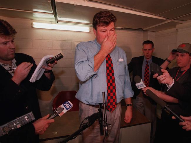 Demons coach Neil Balme, pictured after the infamous match against St Kilda, is perhaps the only coach ever effectively sacked at halftime.