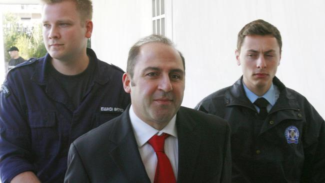 Tony Mokbel in custody in Athens in 2008. Picture: AP