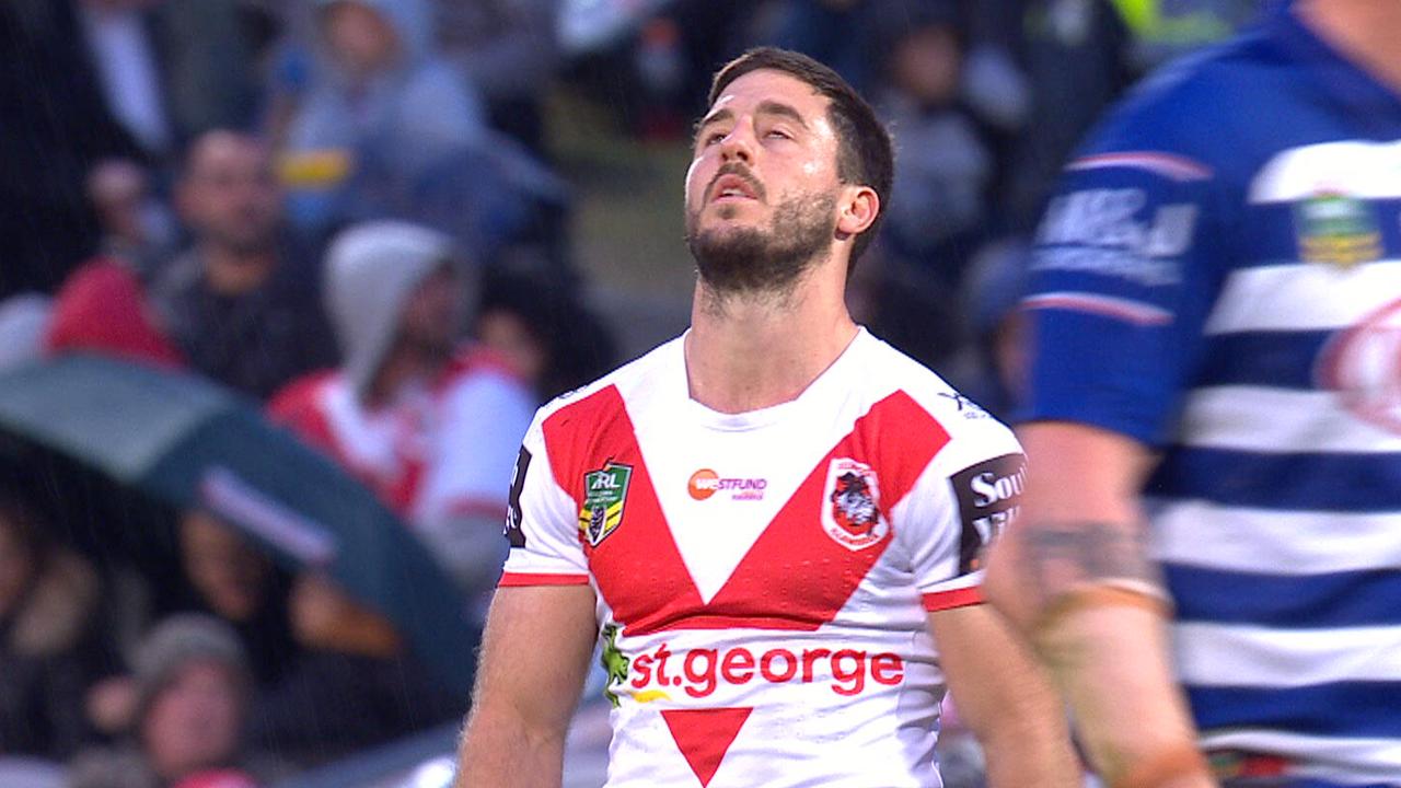 Ben Hunt throws his head back after kicking the ball dead.