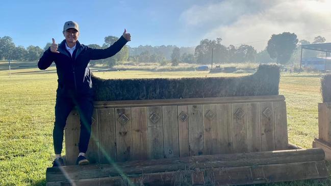 Olympic eventer Rebel Morrow with one of the cross country jumps at the North Coast Equestrian Club's Nana Glen facility. Picture: Supplied