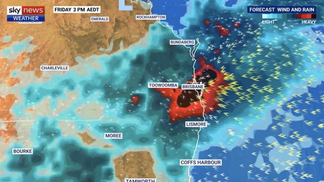 Supplied  Brisbane is next in line for a drenching. Picture: Sky News Weather.