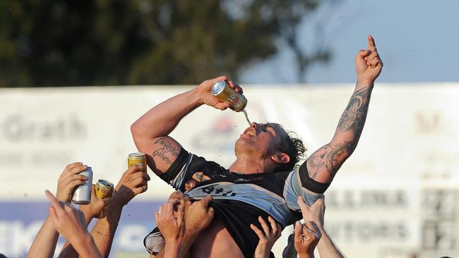 Ballina Seagulls centre Dan Gibson celebrates the 2013 grand final win. Photo The Northern Star.