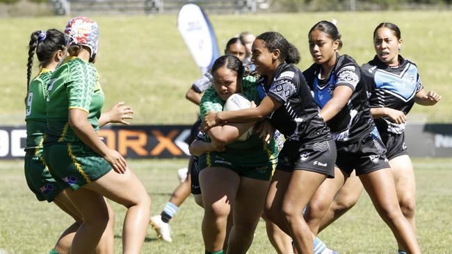 Giavanna Leo from Cook Islands. Under 18 Girls Ozzy Cooks (cook islands) v Fiji. Harmony Nines Rugby League. Picture: John Appleyard