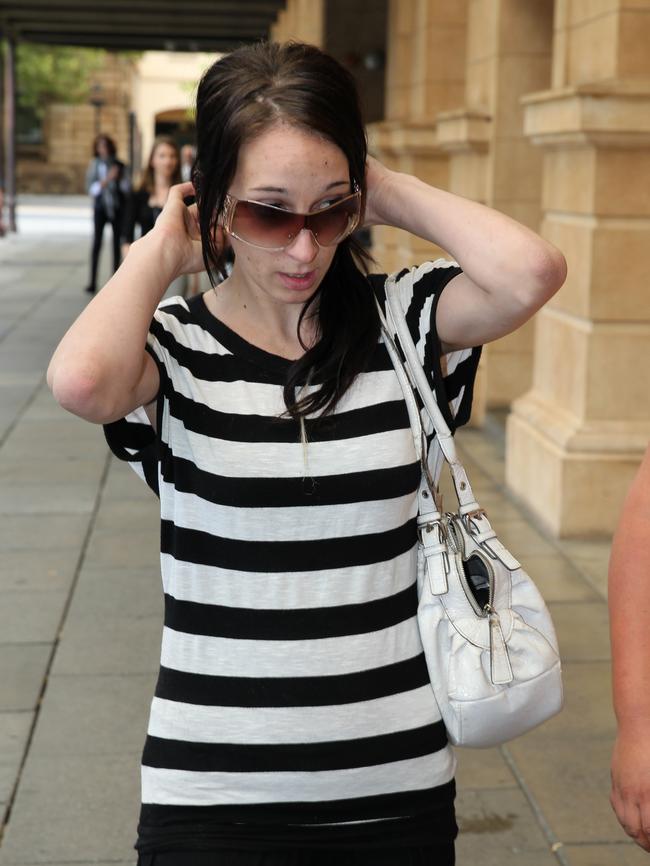 Ashlee Polkinghorne, who is now serving a minimum four-year jail term, leaves the District Court during her trial.