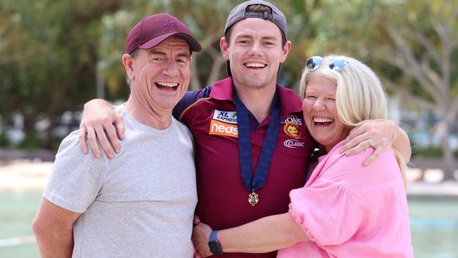 Lachie Neale with parents Robbie and Amanda Taylor, following his 2020 Brownlow Medal honour. Picture: Michael Klein