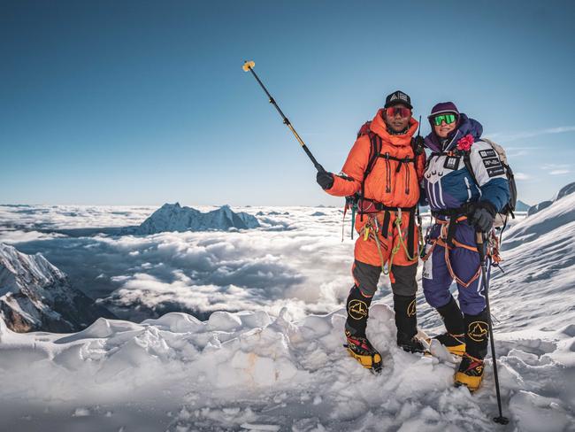 Pepper with her partner, climbing partner and sherpa Mikel.