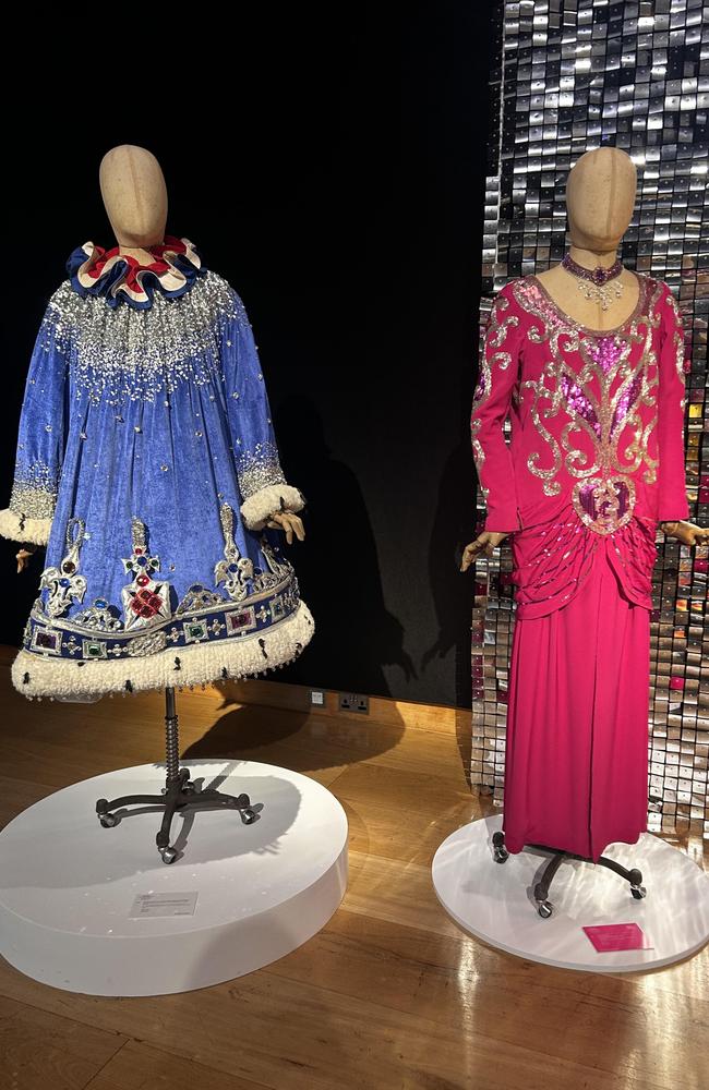 Two gowns from the collection of Barry Humphries' most famous gowns that sold at Christie's auction house in London. Picture: Wiktor Szymanowicz / Future Publishing /Getty