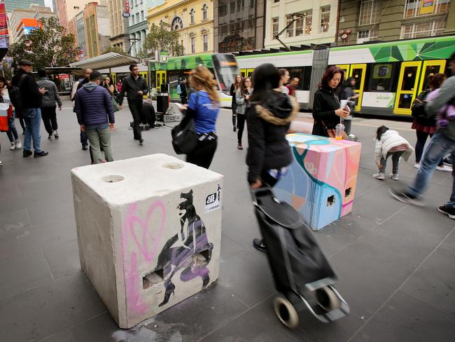 Lord Mayor Robert Doyle says he is pleased Melbourne had started installing bollards through the city. Picture: Stuart McEvoy