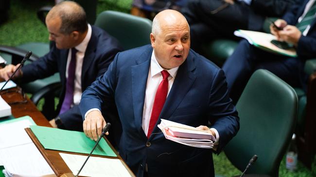 Treasurer Tim Pallas delivering his budget speech at parliament in May. Picture: Sarah Matray