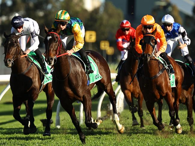 SYDNEY, AUSTRALIA - AUGUST 31: James McDonald riding Ceolwulf wins Race 8 Bankstown Sports during Sydney Racing at Rosehill Gardens on August 31, 2024 in Sydney, Australia. (Photo by Jeremy Ng/Getty Images)