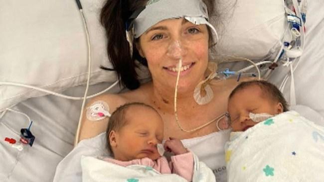 Alexandra Judd's heart stopped after giving birth to her twin girls. Picture: 9News